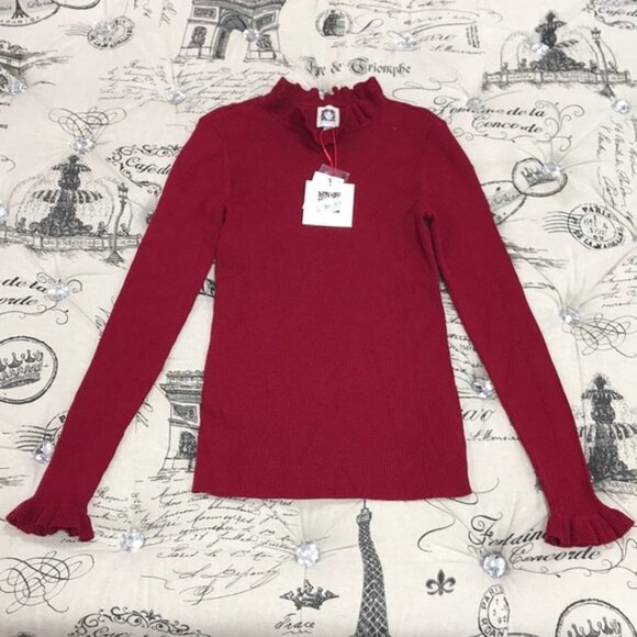 Anne Klein Ribbed Ruffle Detail Sweater - Picture 2 of 7